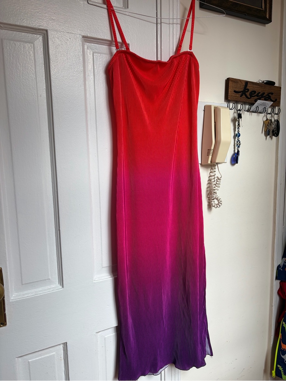 No Boundaries Neon orange to Purple Ombre Spaghetti Strap Maxi Dress